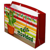 Cute Cactus and Holiday Lights Feliz Navidad Groot Cadeauzakje (Achterkant Gekanteld)