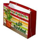 Cute Cactus and Holiday Lights Feliz Navidad Groot Cadeauzakje (Voorkant Gekanteld)