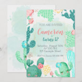 Cute Cactus Birthday Invitation Kaart (Voorkant / Achterkant)