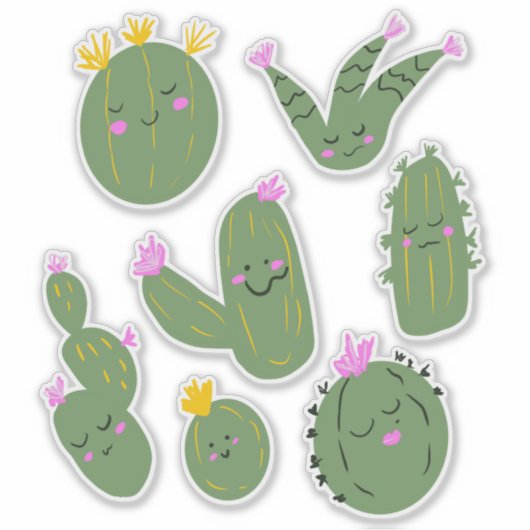 Cute Cactus Cacti Illustration Set Sticker (Voorkant)