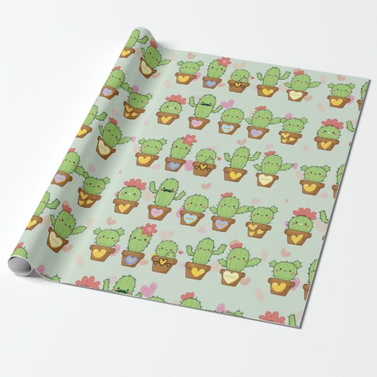Cute Cactus Cadeaupapier (Uitgerold)
