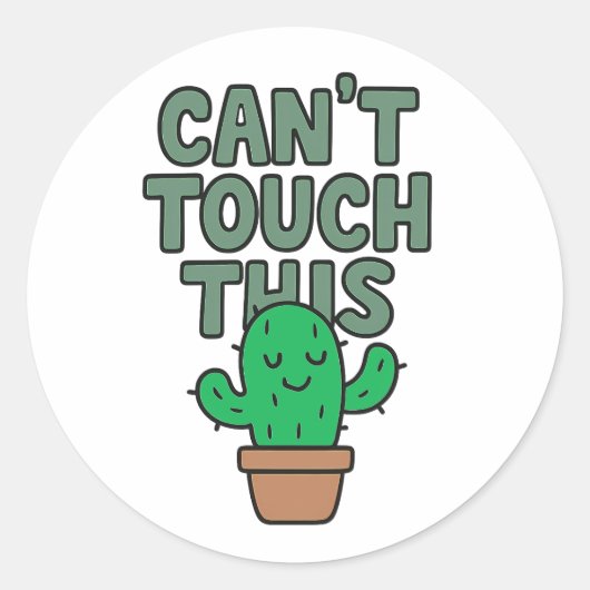 Cute Cactus “Can’t Touch This” Ronde Sticker (Voorkant)