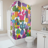 Cute cactus. Colorful seamless pattern. Endless pa Douchegordijn (In situ)