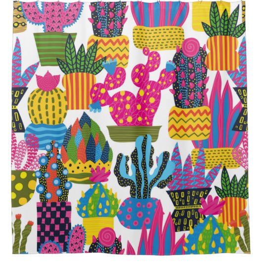 Cute cactus. Colorful seamless pattern. Endless pa Douchegordijn (Voorkant)