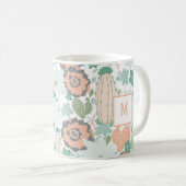 Cute Cactus Coral Mint Monogram Patroon Koffiemok (Voorkant rechts)