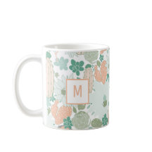 Cute Cactus Coral Mint Monogram Patroon