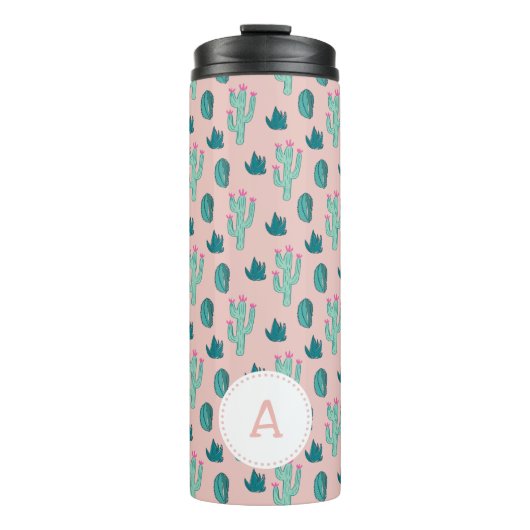 Cute Cactus Doodle Pattern | Monogram Thermosbeker (Voorkant)