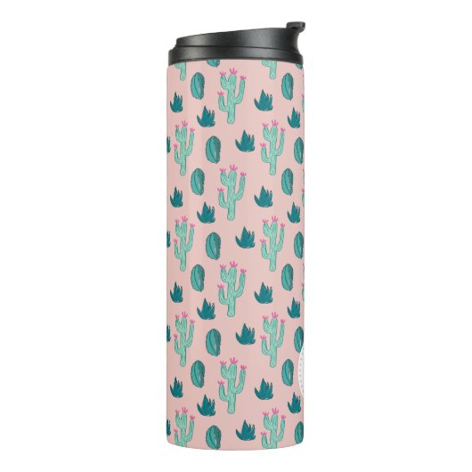 Cute Cactus Doodle Pattern | Monogram Thermosbeker (Gedraaid links)