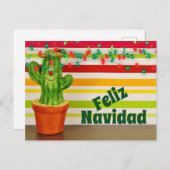 Cute Cactus en Festive Lights Feliz Navidad Feestdagenkaart (Voorkant / Achterkant)