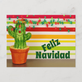 Cute Cactus en Festive Lights Feliz Navidad Feestdagenkaart