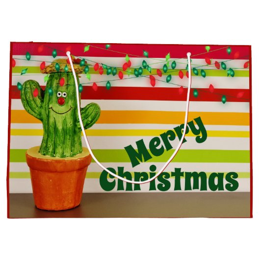 Cute Cactus en Festive String Lights Kerstmis Groot Cadeauzakje (Achterkant)