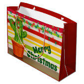 Cute Cactus en Festive String Lights Kerstmis Groot Cadeauzakje (Achterkant Gekanteld)