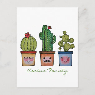 Cute Cactus Family in Waterverf Briefkaart
