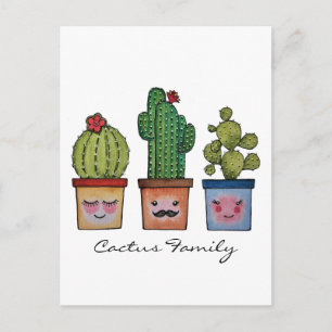 Cute Cactus Family in Waterverf Briefkaart