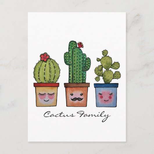 Cute Cactus Family in Waterverf Briefkaart (Voorkant)