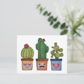 Cute Cactus Family in Waterverf Briefkaart (Staand voorkant)