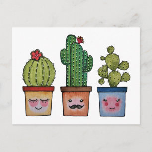 Cute Cactus Family in Waterverf Briefkaart