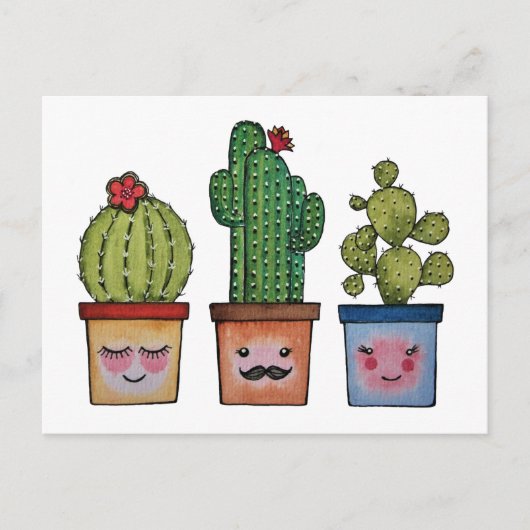 Cute Cactus Family in Waterverf Briefkaart (Voorkant)