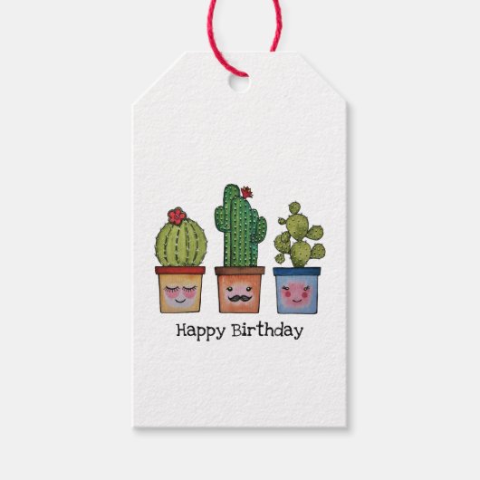 Cute Cactus Family in Waterverf Cadeaulabel (Voorkant)