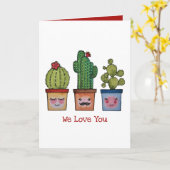 Cute Cactus Family in Waterverf Kaart (Gele Bloem)