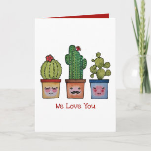 Cute Cactus Family in Waterverf Kaart