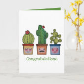 Cute Cactus Family in Waterverf Kaart (Gele Bloem)