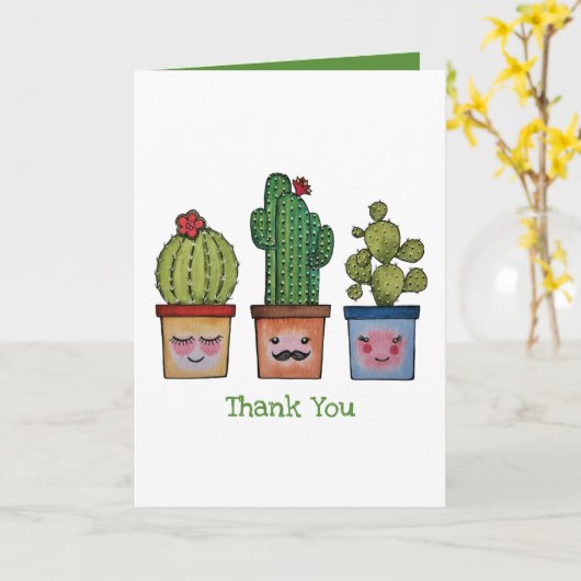 Cute Cactus Family in Waterverf Kaart (Gele Bloem)