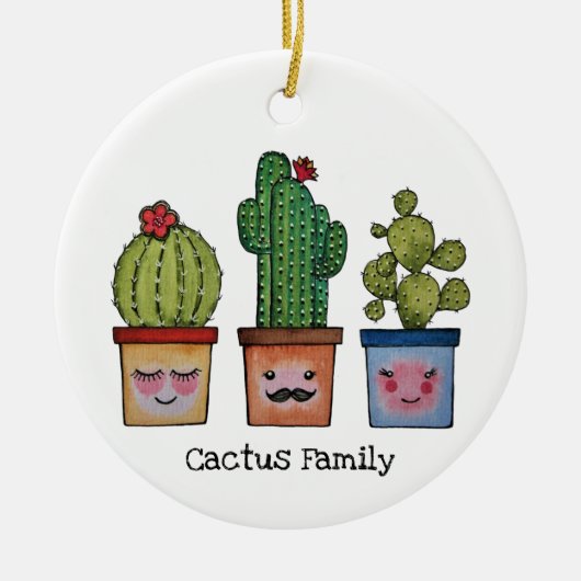 Cute Cactus Family in Waterverf Keramisch Ornament (Voorkant)