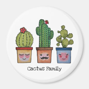 Cute Cactus Family in Waterverf Magneet