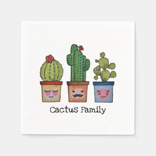 Cute Cactus Family in Waterverf Servet (Voorkant)