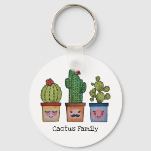 Cute Cactus Family in Waterverf Sleutelhanger