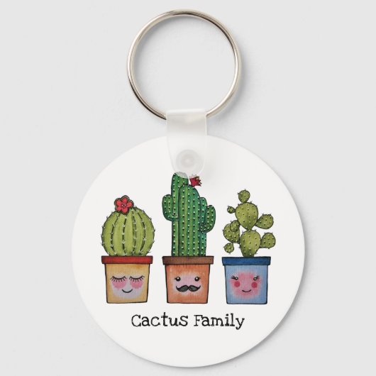 Cute Cactus Family in Waterverf Sleutelhanger (Voorkant)