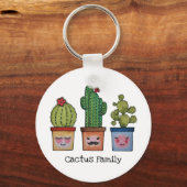 Cute Cactus Family in Waterverf Sleutelhanger (Voorkant)
