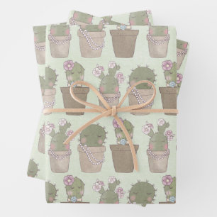 Cute Cactus Girls die juwelen dragen Inpakpapier Vel