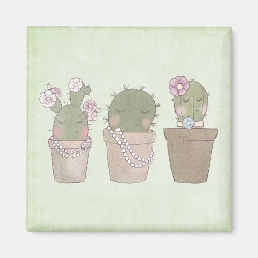 Cute Cactus Girls die juwelen dragen Magneet (Voorkant)