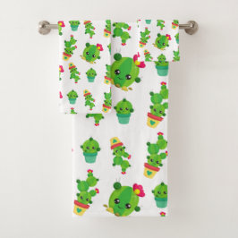 Cute Cactus, Green Cactus, Cactus Pattern Bad Handdoek