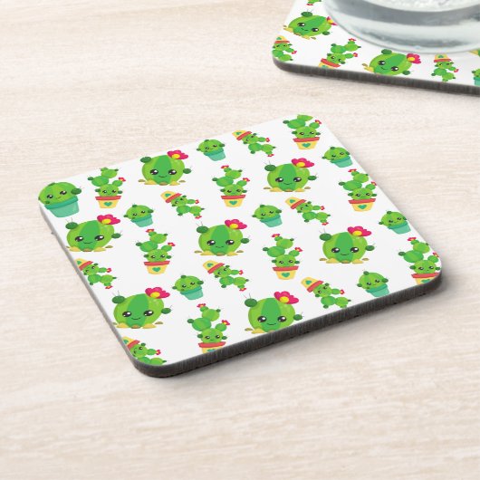 Cute Cactus, Green Cactus, Cactus Pattern Bier Onderzetter (Linkerzijde)