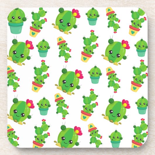 Cute Cactus, Green Cactus, Cactus Pattern Bier Onderzetter (Voorkant)