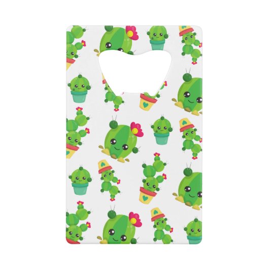 Cute Cactus, Green Cactus, Cactus Pattern Creditkaart Flessenopener (Voorkant)