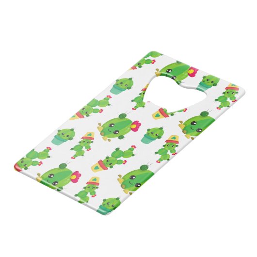 Cute Cactus, Green Cactus, Cactus Pattern Creditkaart Flessenopener (Voorkant Gekanteld)