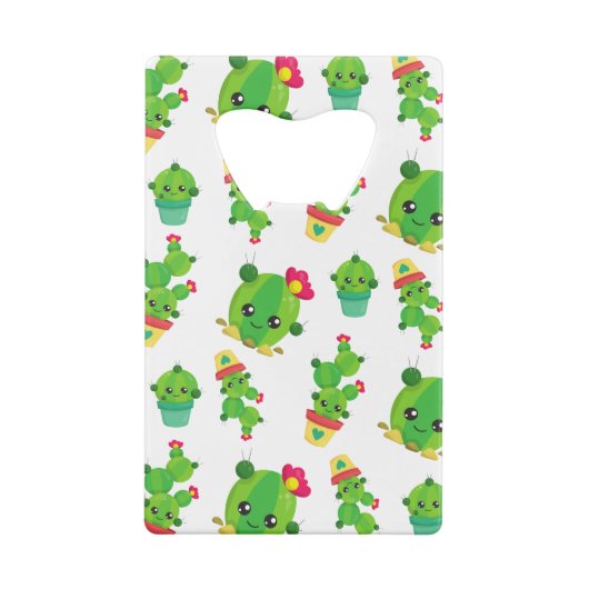 Cute Cactus, Green Cactus, Cactus Pattern Creditkaart Flessenopener (Achterkant)