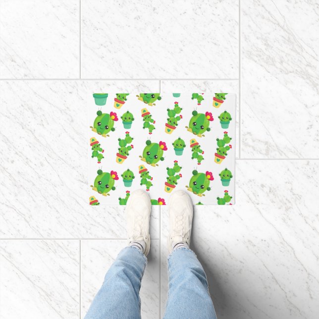 Cute Cactus, Green Cactus, Cactus Pattern Deurmat (Binnen)