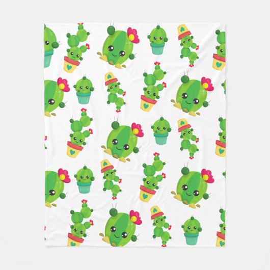 Cute Cactus, Green Cactus, Cactus Pattern Fleece Deken (Voorkant)