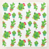 Cute Cactus, Green Cactus, Cactus Pattern Glazen Onderzetter (Voorkant)