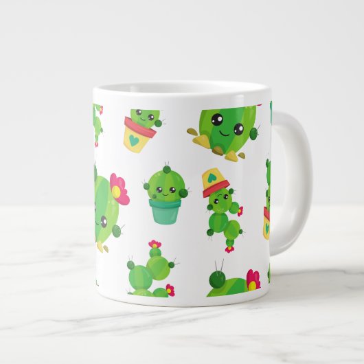 Cute Cactus, Green Cactus, Cactus Pattern Grote Koffiekop (Voorkant rechts)