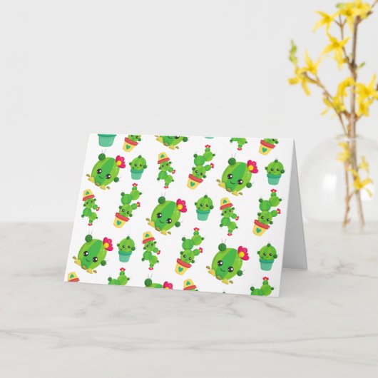 Cute Cactus, Green Cactus, Cactus Pattern Kaart (Gele Bloem)