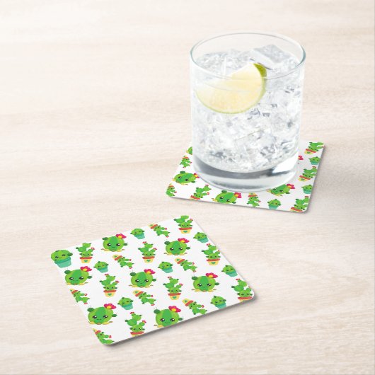 Cute Cactus, Green Cactus, Cactus Pattern Kartonnen Onderzetters (Insitu)