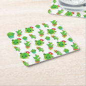 Cute Cactus, Green Cactus, Cactus Pattern Kartonnen Onderzetters (Schuin)