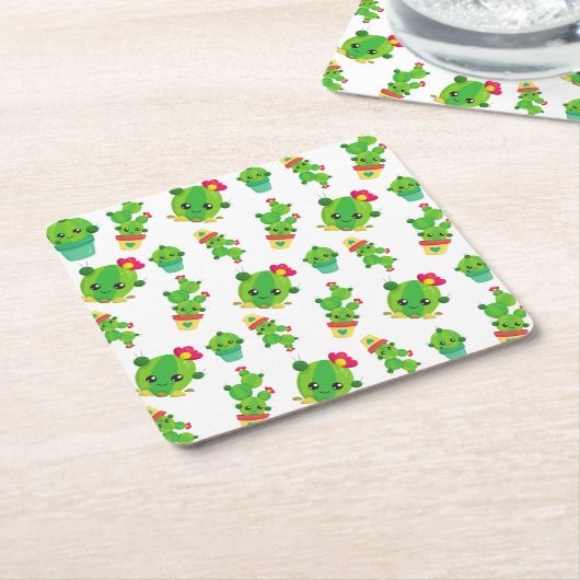 Cute Cactus, Green Cactus, Cactus Pattern Kartonnen Onderzetters (Schuin)