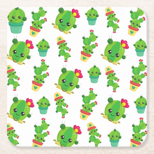 Cute Cactus, Green Cactus, Cactus Pattern Kartonnen Onderzetters (Voorkant)